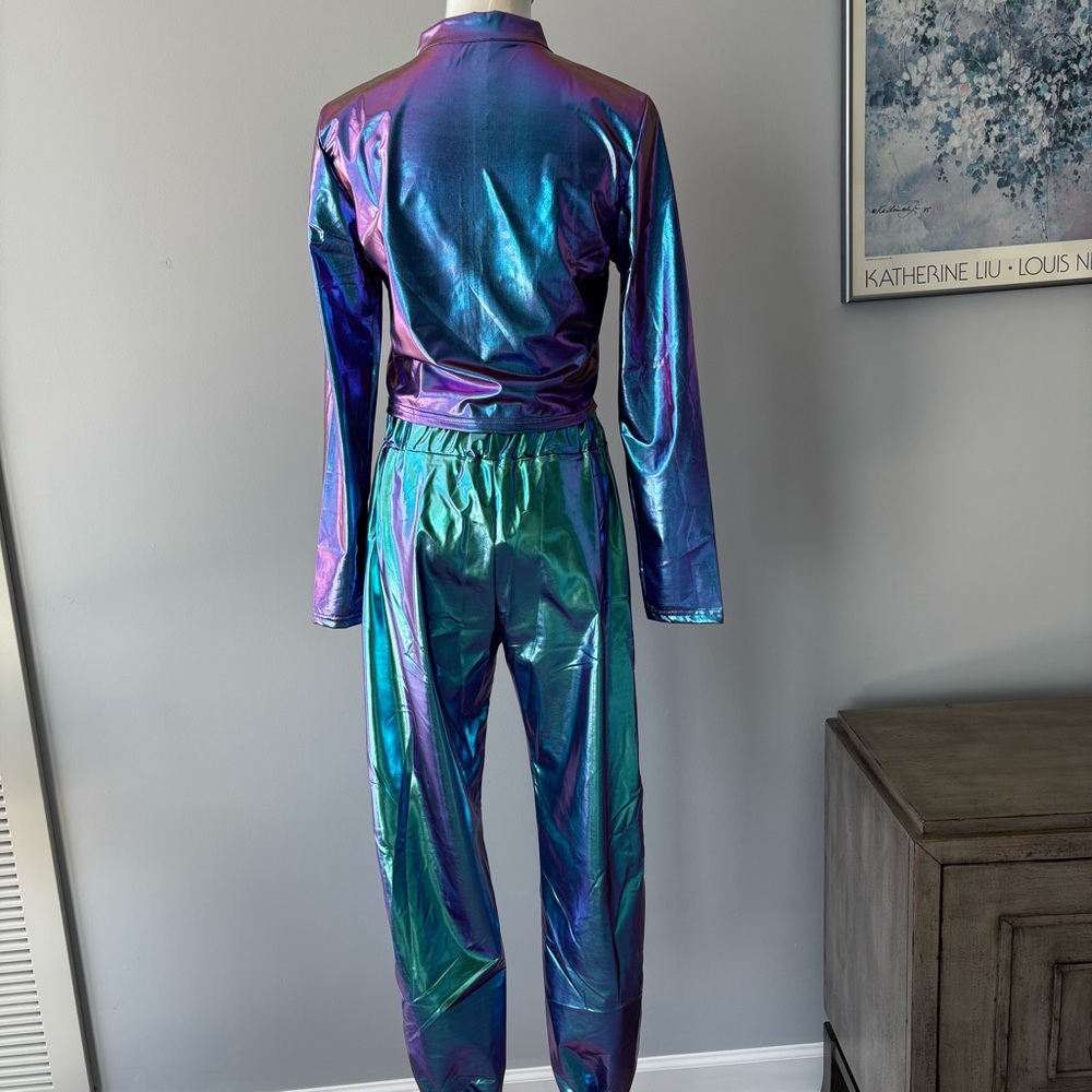 Allegra K Iridescent Purple Blue Green Jumpsuit - Picture 3 of 5